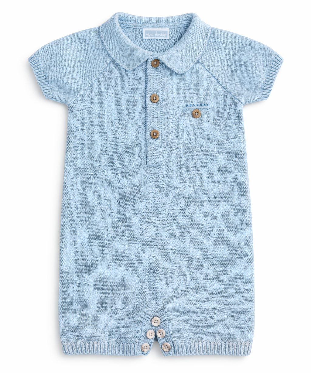 Lichtblauw gebreid babypakje in katoen van Mac Ilusion