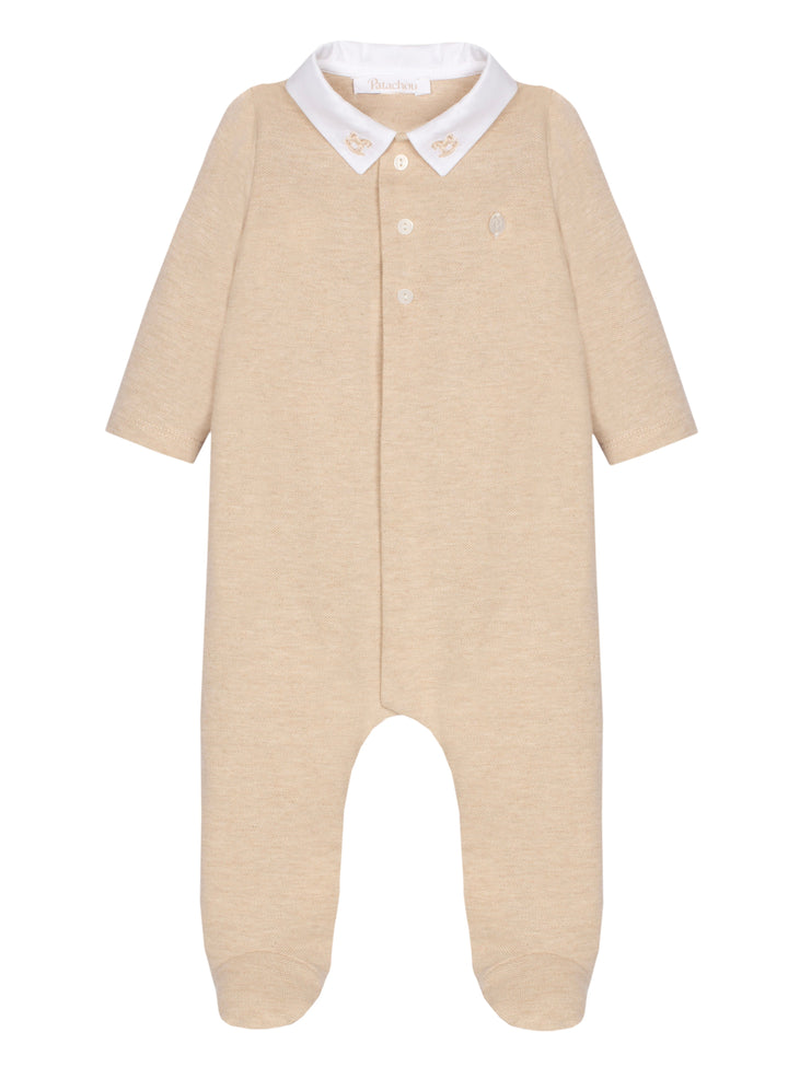 Patachou babypakje van katoen in beige met stoer kraagje geborduurde hobbelpaardjes