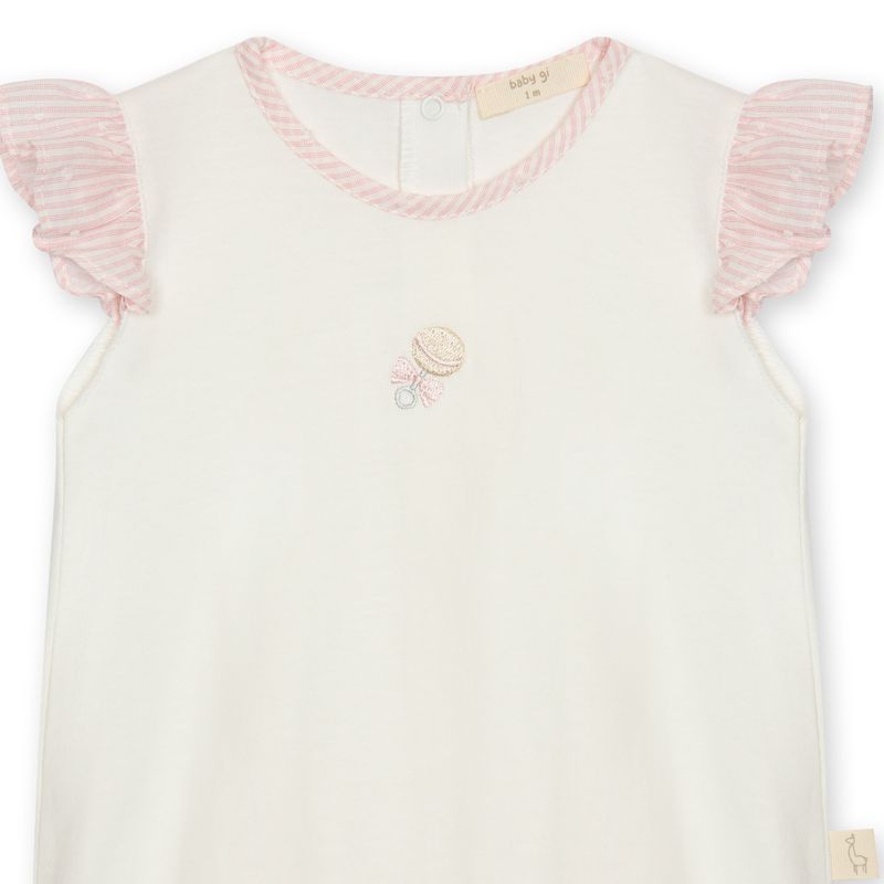 Ivoorkleurig babypakje met korte mouwen den rammelaar borduursel van baby gi 