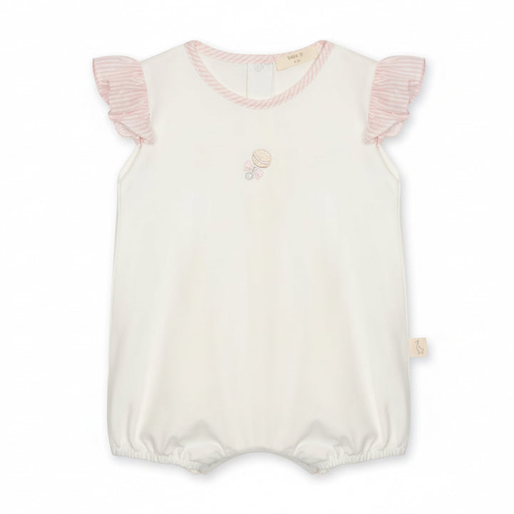 Shortie met kapmouwtjes met rammelaar borduring in ivoorkleur van baby gi 