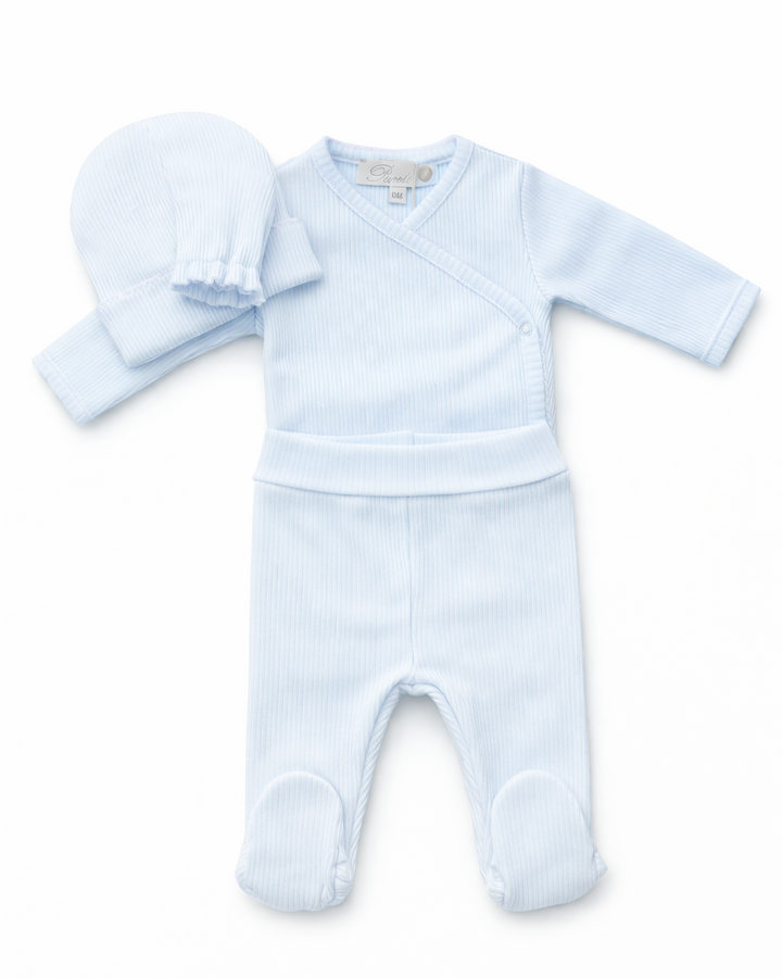 Lichtblauw rib babysetjes 4-delig van purete du bebe