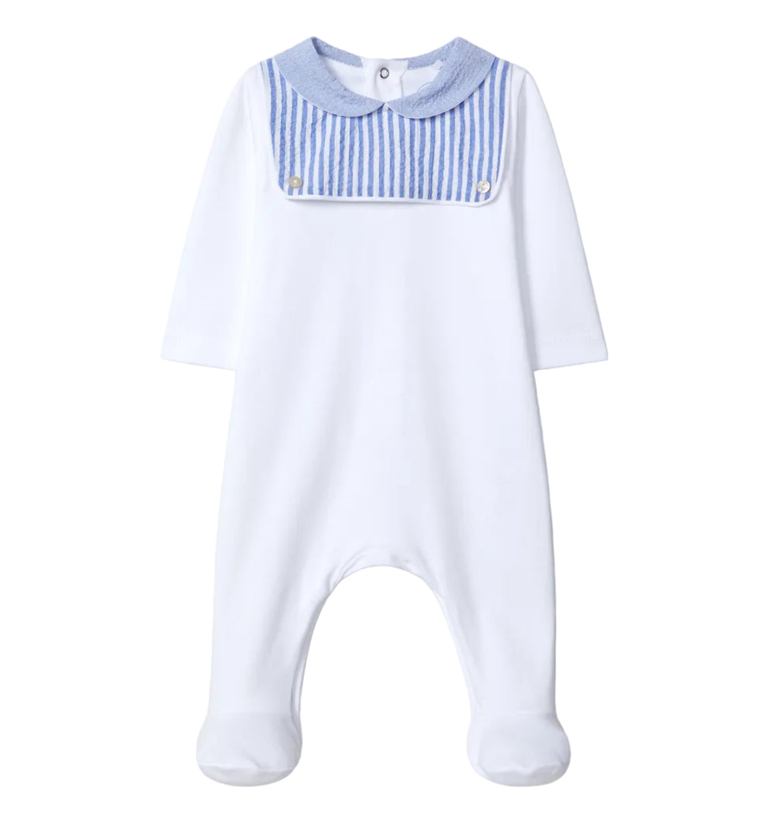 Wit babypakje met seersucker in blauw van het merk Laranjinha