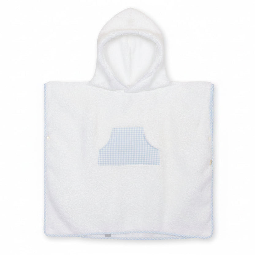 Poncho met lichtblauwe Vichy print met zakje aan de voorkant en capuchon van Baby Gi 