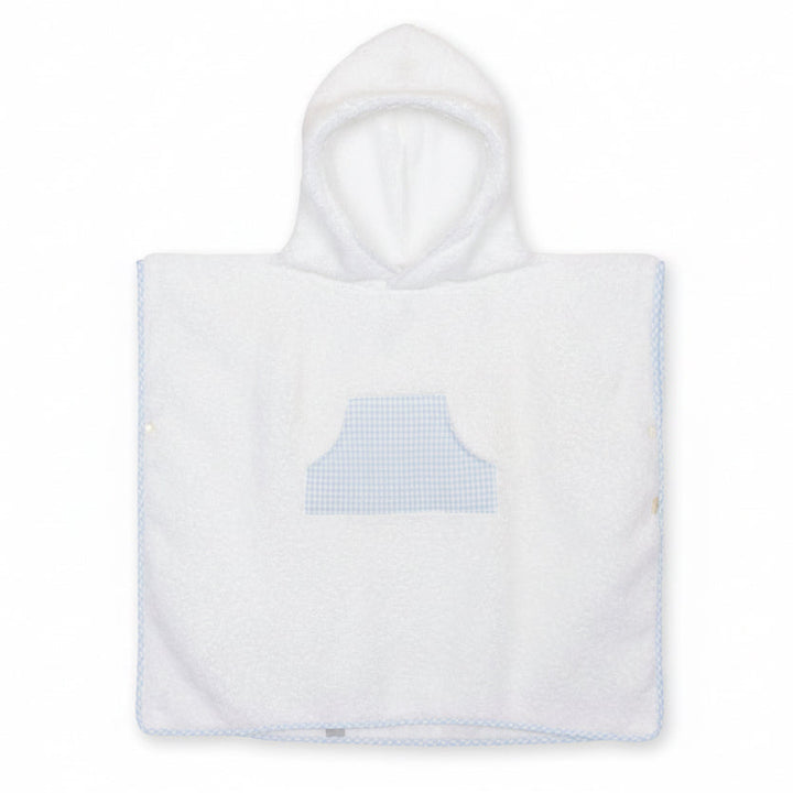 Poncho met lichtblauwe Vichy print met zakje aan de voorkant en capuchon van Baby Gi 