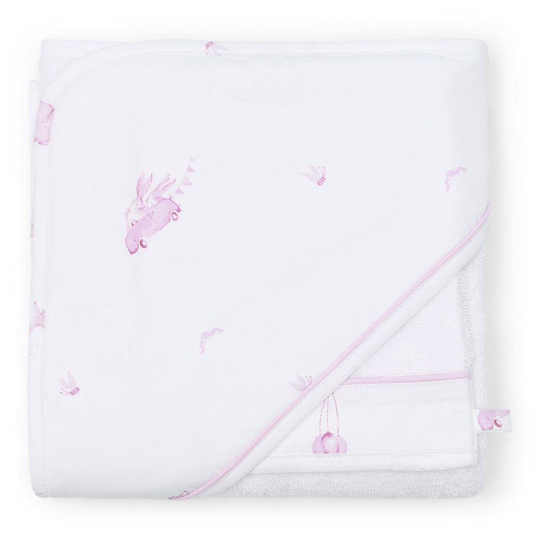 Badcape met lichtroze en wit print met konijntjes uit de Pink Dreams Collectie van Poetree