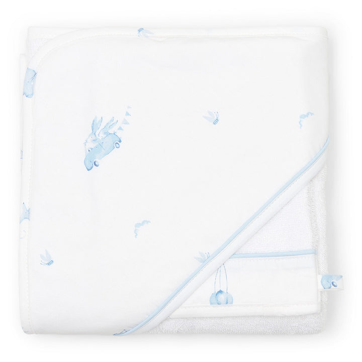 Witte badcape met lichtblauwe print met konijntjes en ballonnen Blue dreams collectie Poetree Kids