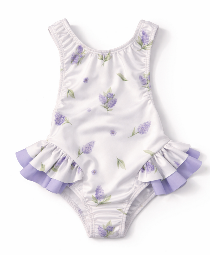 Badpakje met ruffles en lavendel print van Meia Pata 