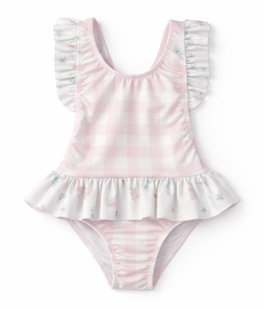 schattig badpak in ruitprint met bloemendetails van Meia Pata