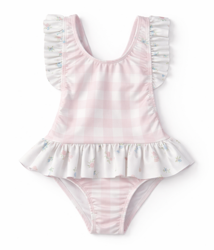 schattig badpak in ruitprint met bloemendetails van Meia Pata