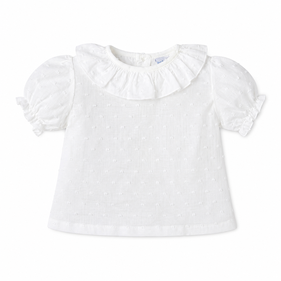 Blouse plumenti katoen met pofmouwtjes en ronde sierkraag van babidu 