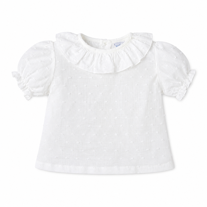 Blouse plumenti katoen met pofmouwtjes en ronde sierkraag van babidu 