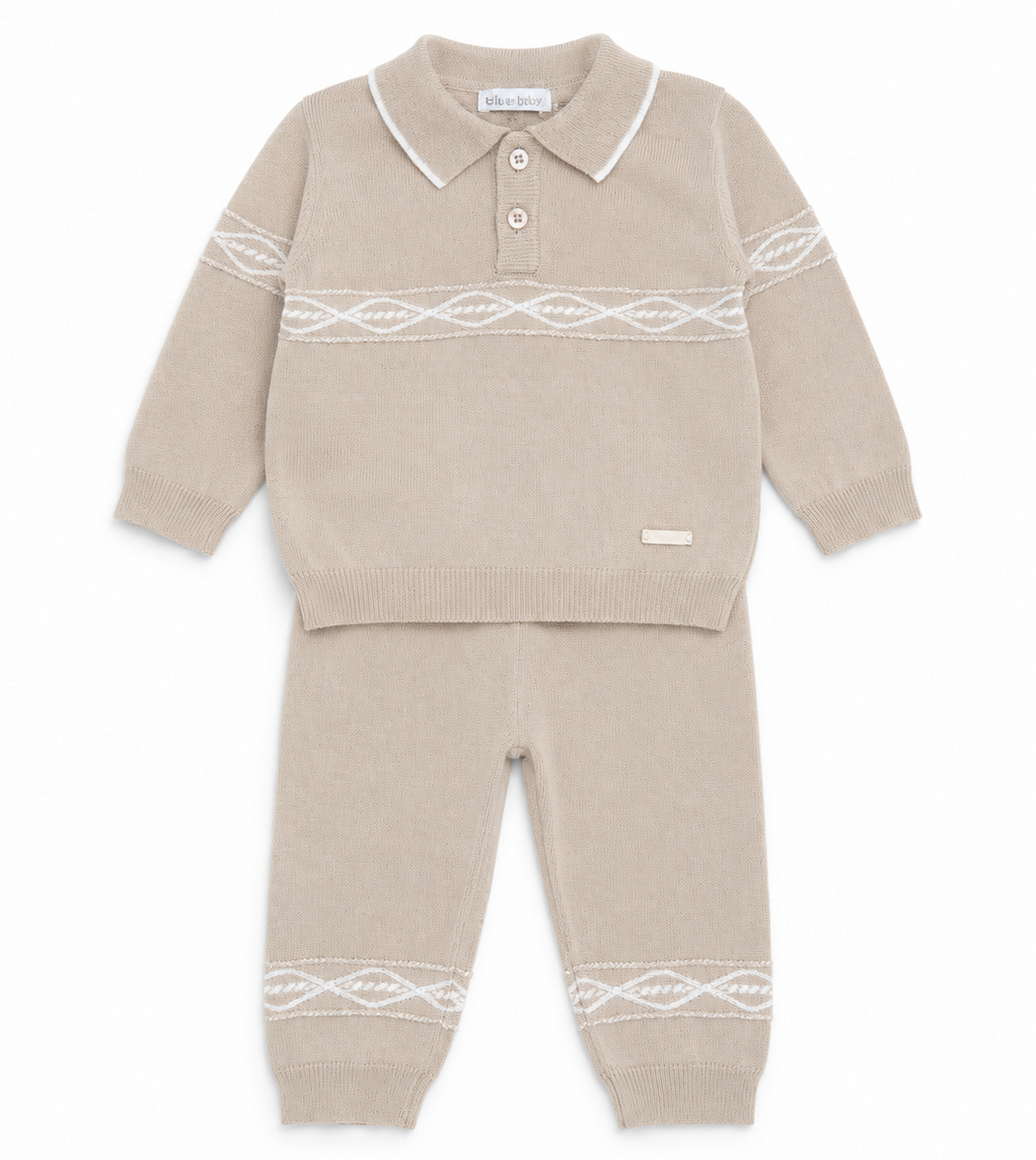 beige katoen gebreide set polo + broekje van blues baby 