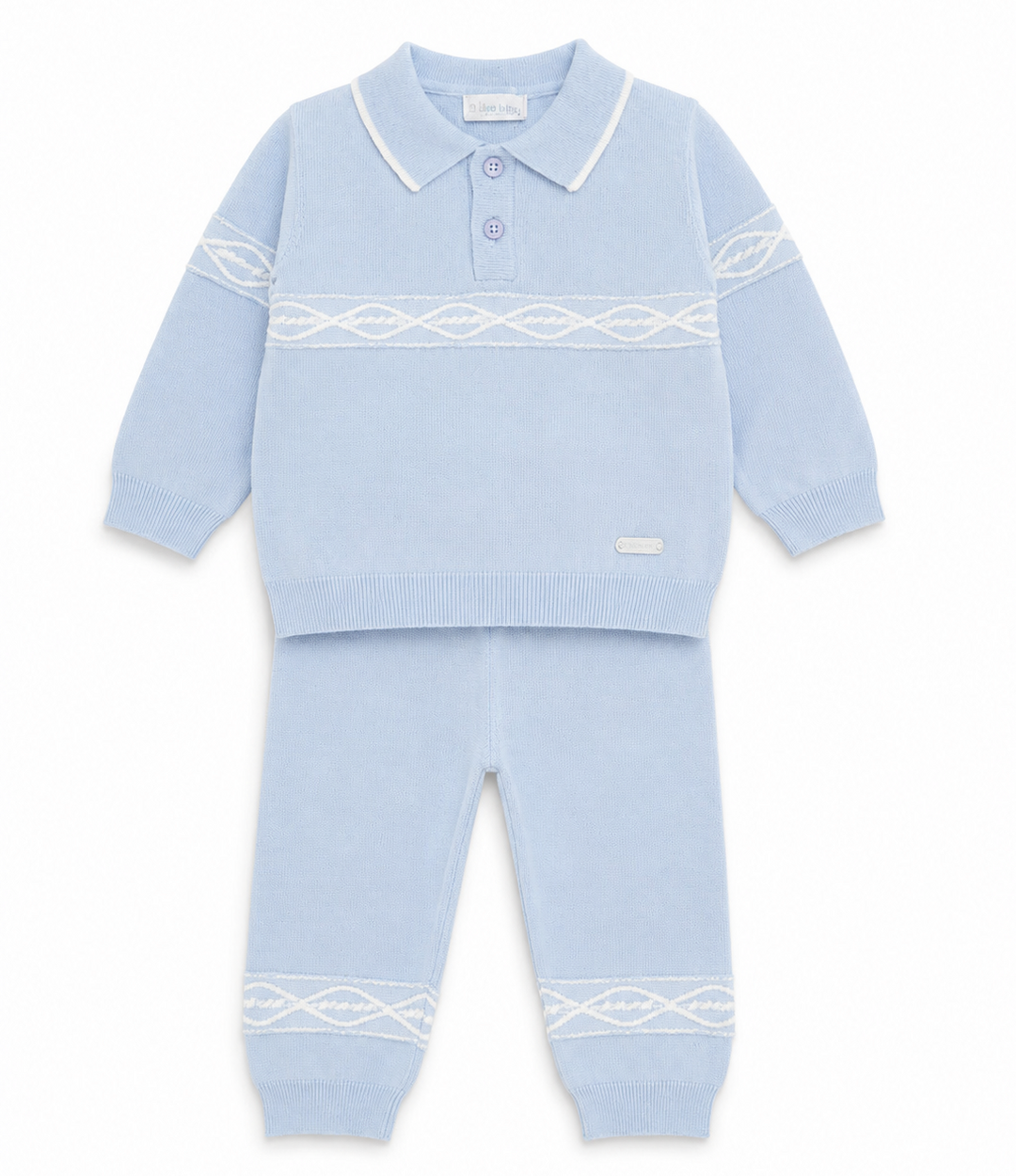 lichtblauwe fijn gebied katoenen set polo + broekje van blues baby 