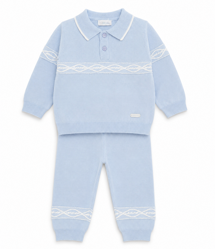 lichtblauwe fijn gebied katoenen set polo + broekje van blues baby 