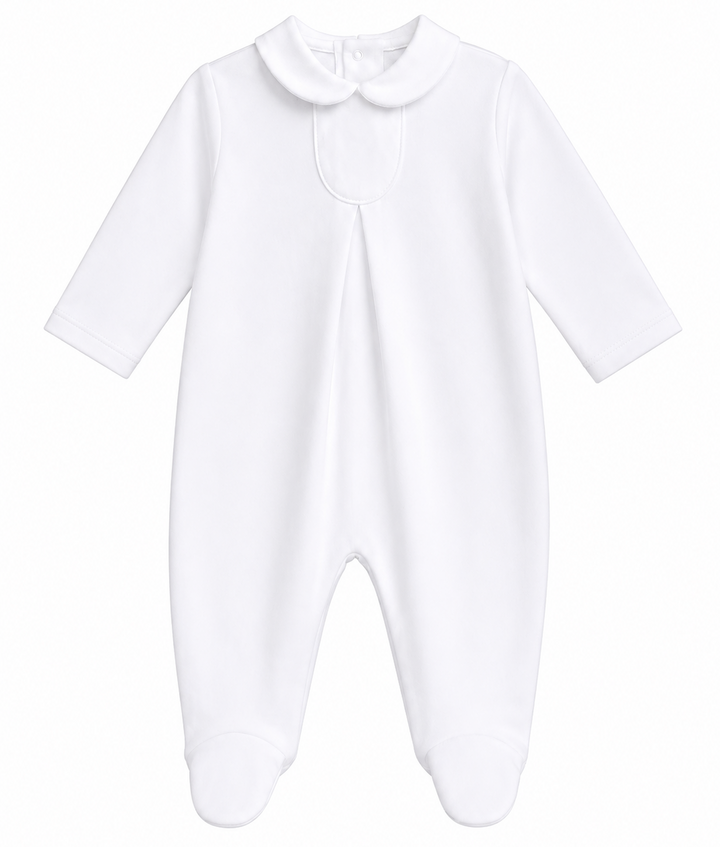 wit babypakje met peter pan kraag te personaliseren met initiaal 