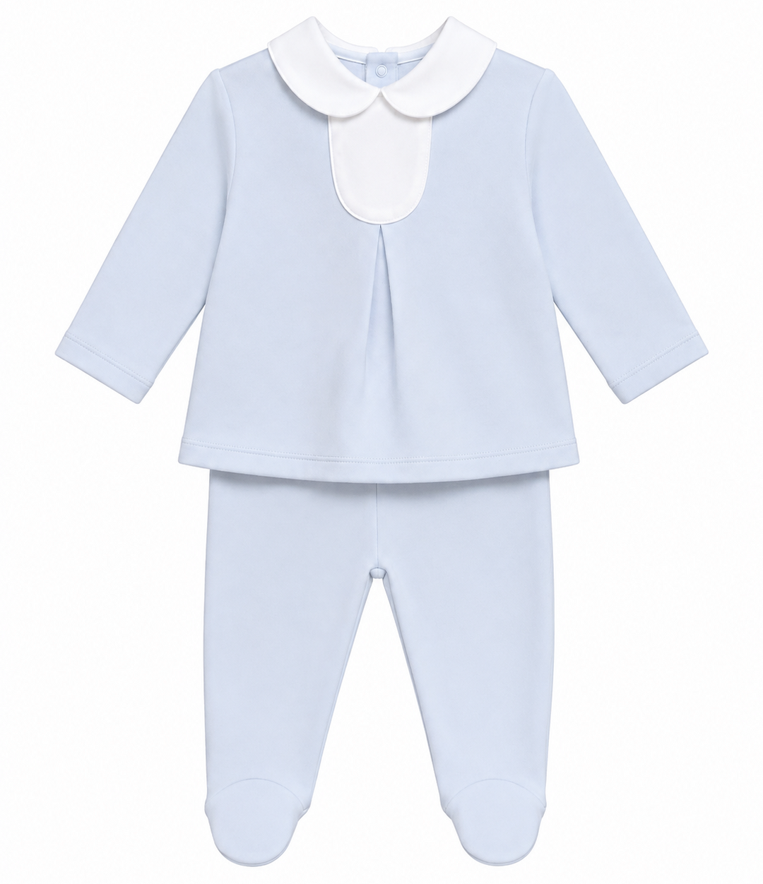 lichtblauw tweedelig babypakje met ronde kraag van blues baby