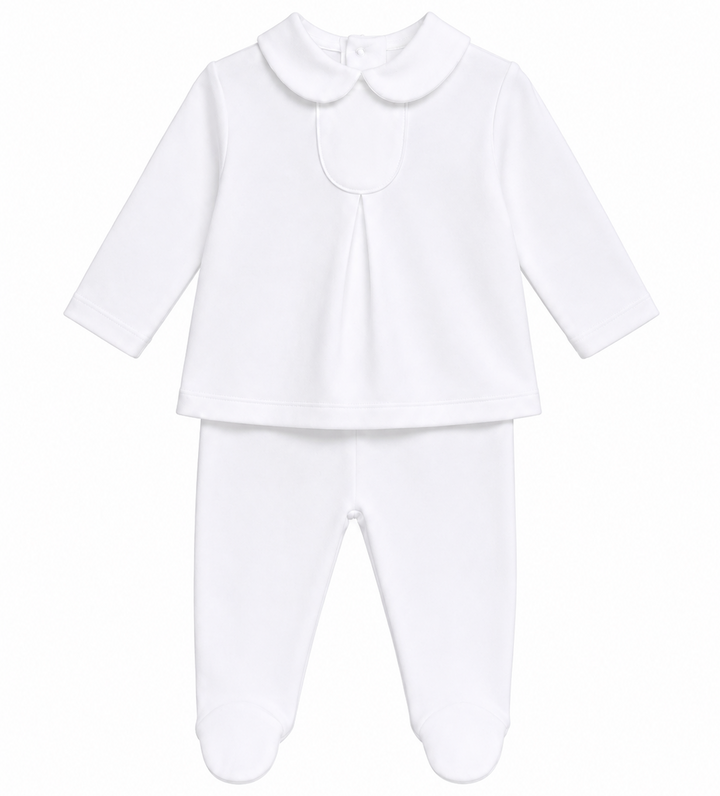 wit babypakje unisex tweedelig met ronde peter pan kraag van Blues baby