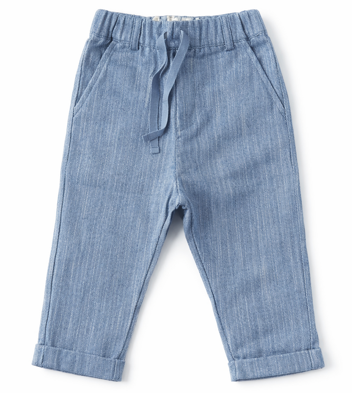 Blauw linnenlook katoenen broekje, pantalon met steekzakjes van dr. kid