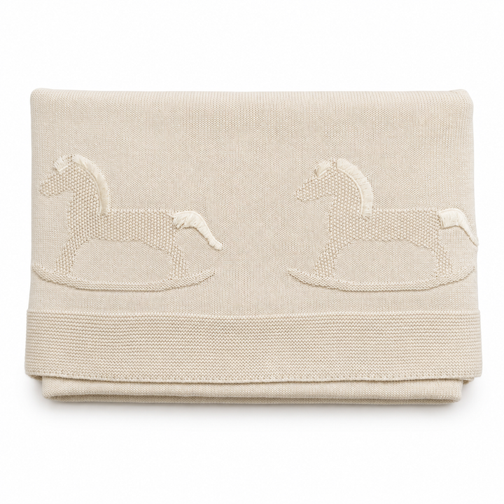 Dr. Kid Unisex Gebreide Babydeken met Hobbelpaard – Beige