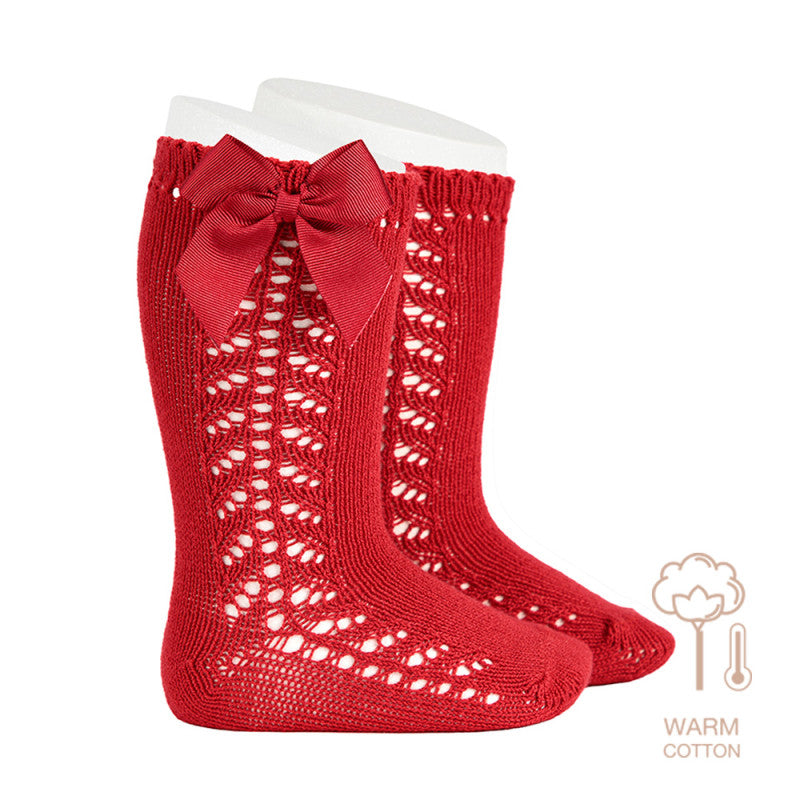 warm cotton kniekousejs perle in rood van condor