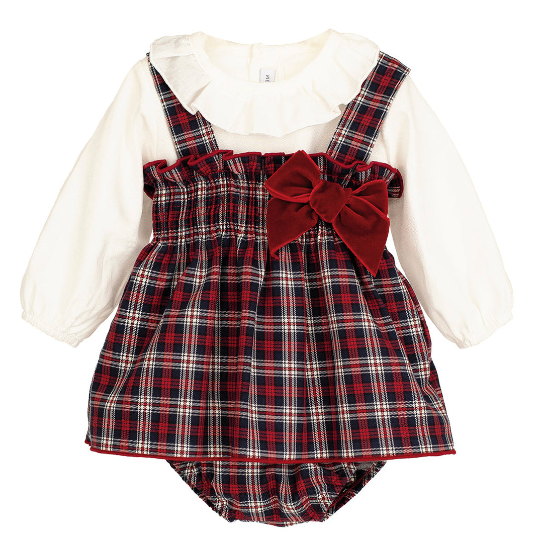 tartan set shortie + top van calamari in bordeaux en beige