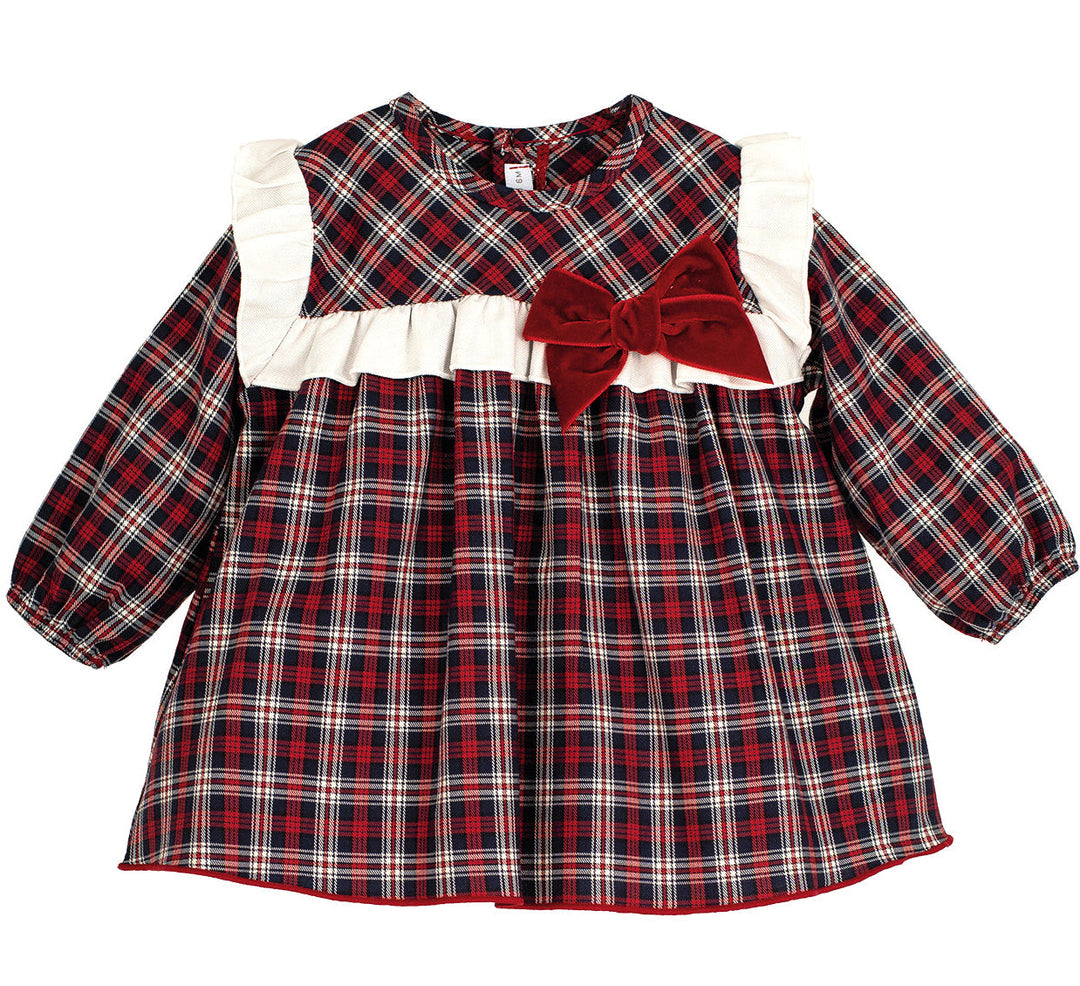 tartan jurkje met velvet strik van calamaro