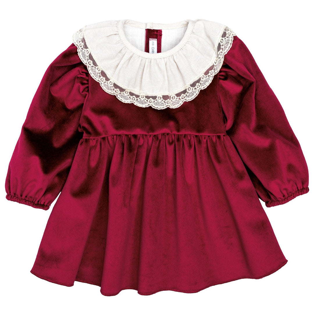 velours jurkje in burgundy met mooie sierkraag 
