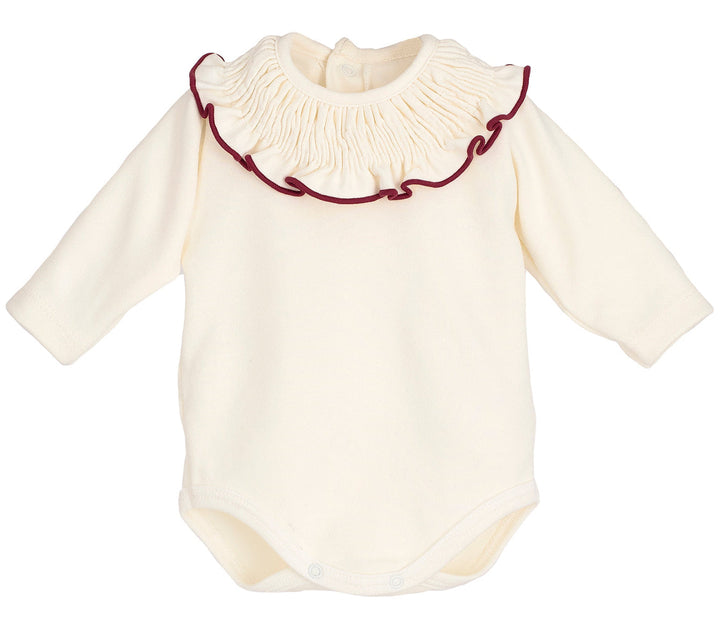 romper met smok kraag met burgundy detail van calamaro