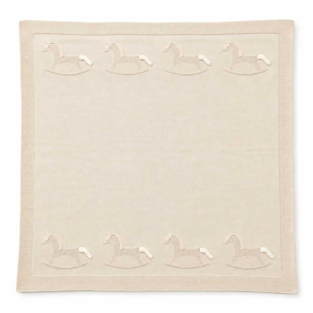 Dr. Kid Unisex Gebreide Babydeken met Hobbelpaard – Beige