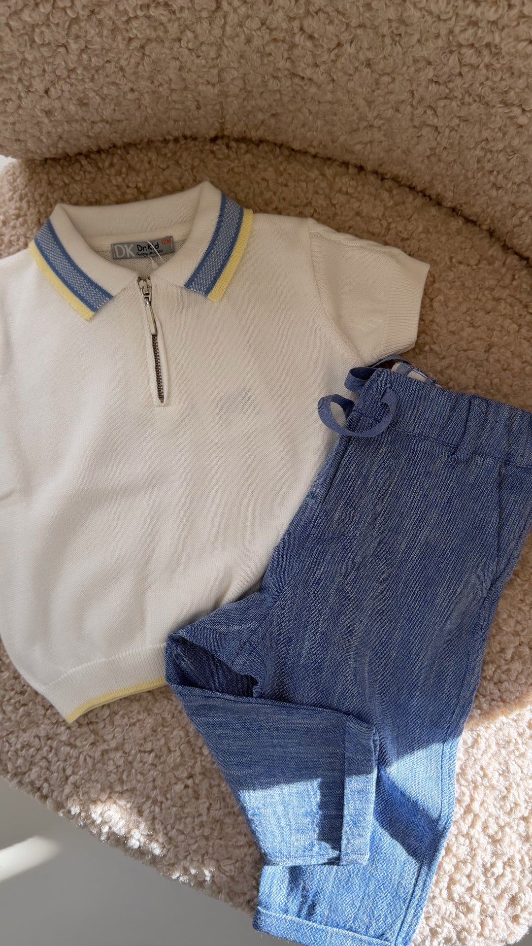 Polo gebreid geel lichtblauw bies - Dr. Kid