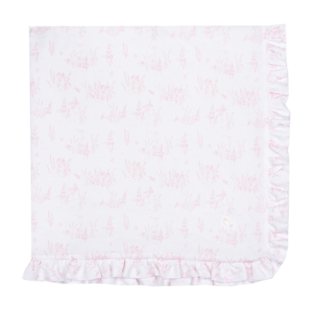 Patachou babydeken met botanische Toile de Jouy Print in poederroze 