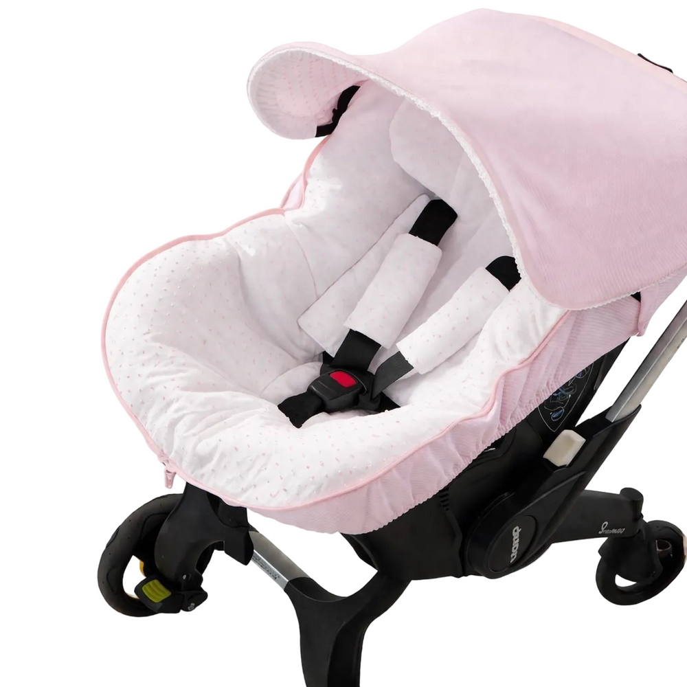 Lichtroze + wit donna cover met verkleinen in plumenti en pique stof 