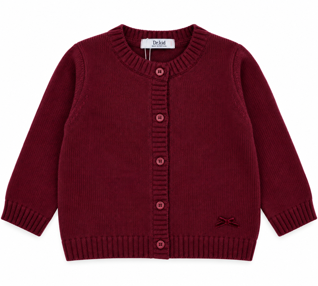 gebreid merino wollen vestje met strik in bordeaux van dr. kid