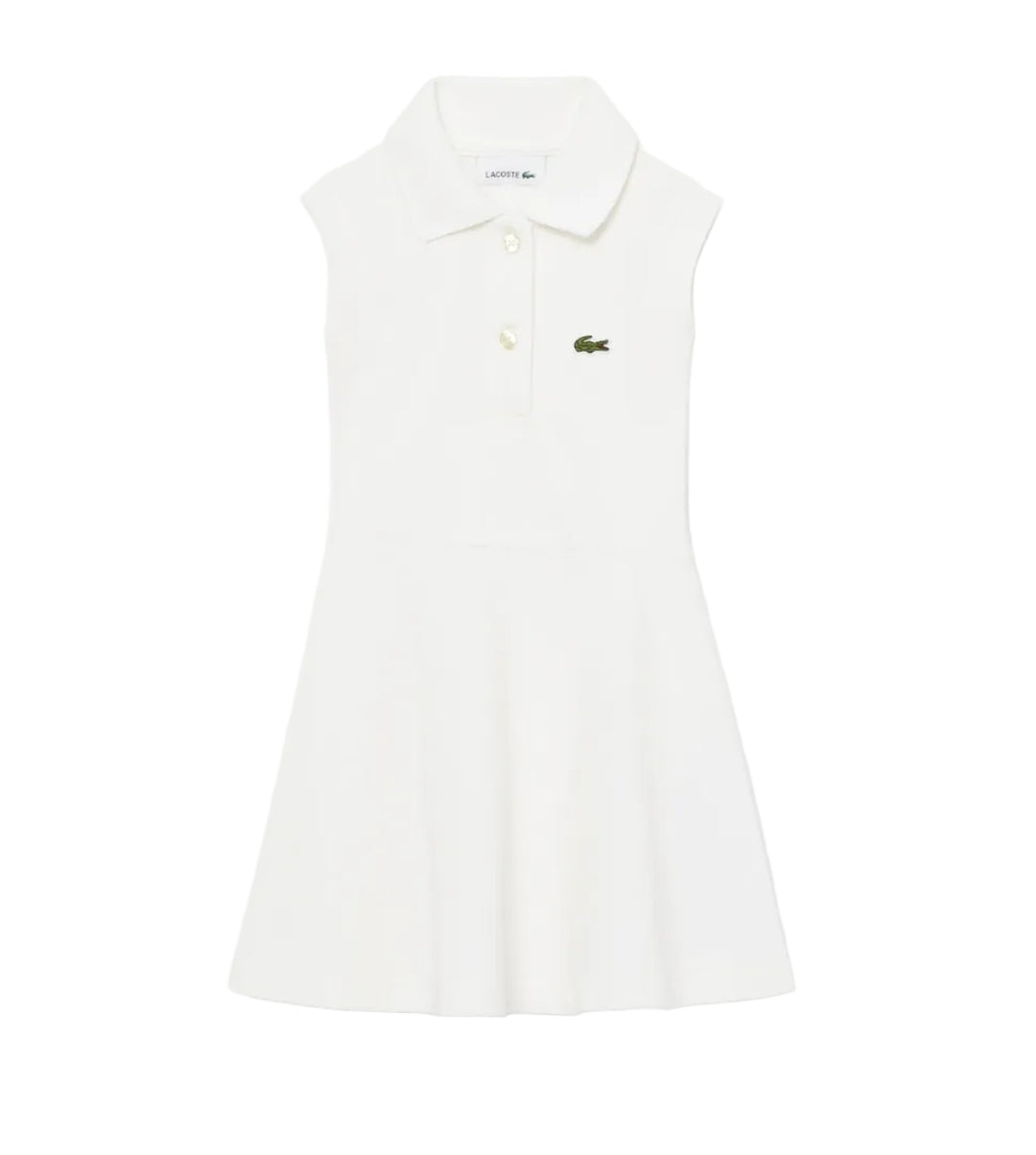 Mouwloze meisjes jurk van Lacoste met geborduurd krokodil logo en sportieve pasvorm