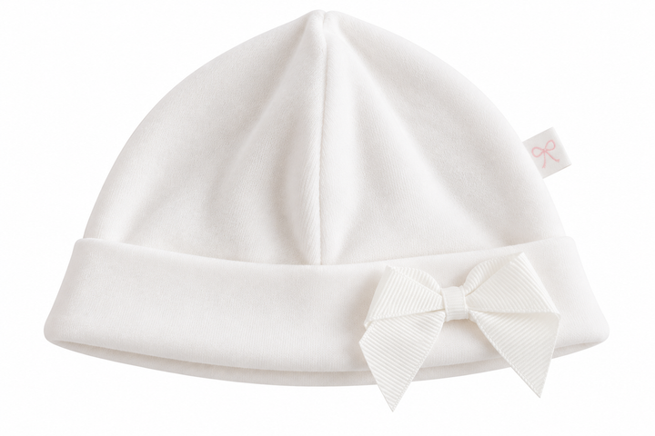 Velours Babymutsje met Grosgrain Strik