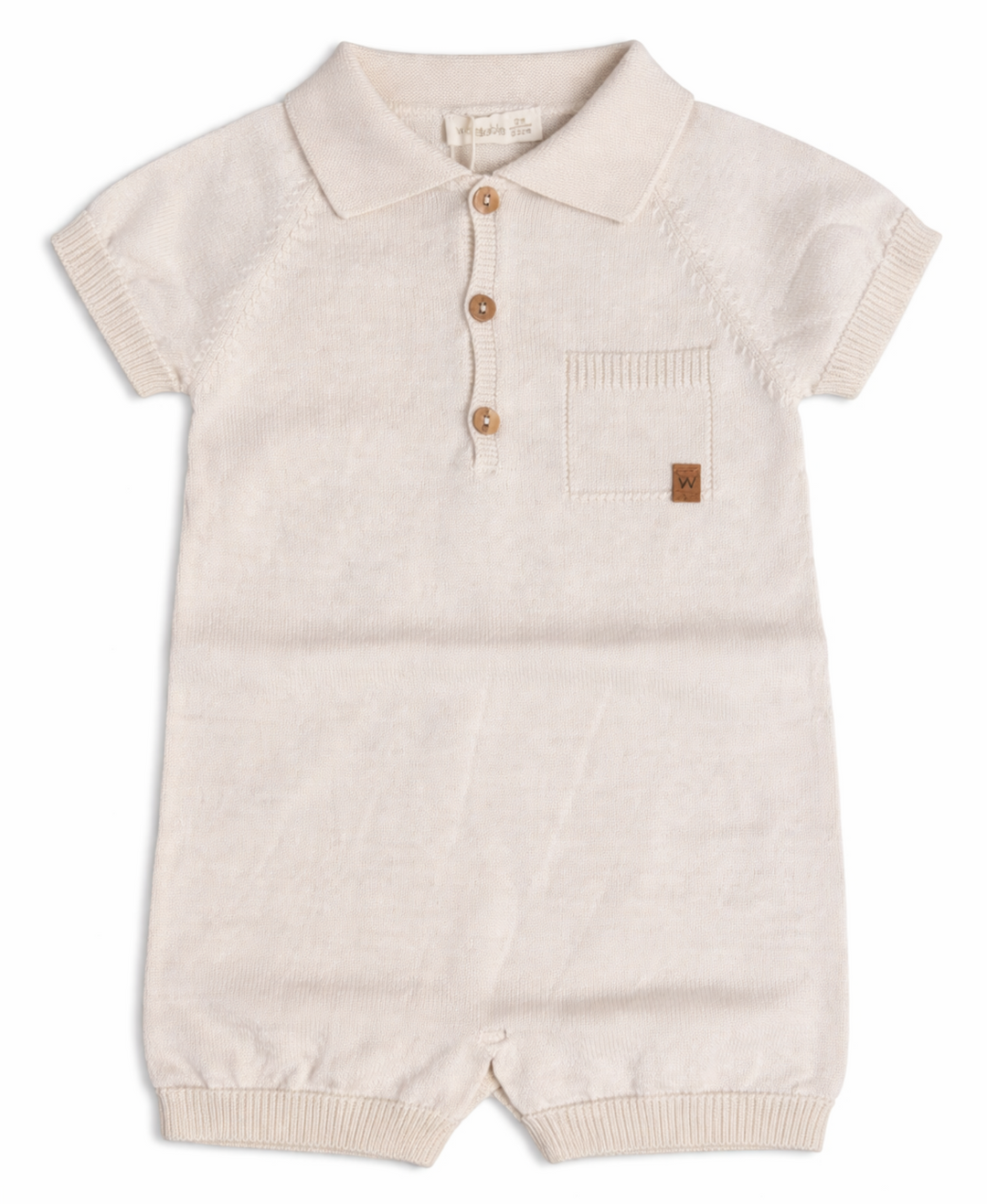 Wedoble baby playsuit off white gebreid met kraag en korte mouw