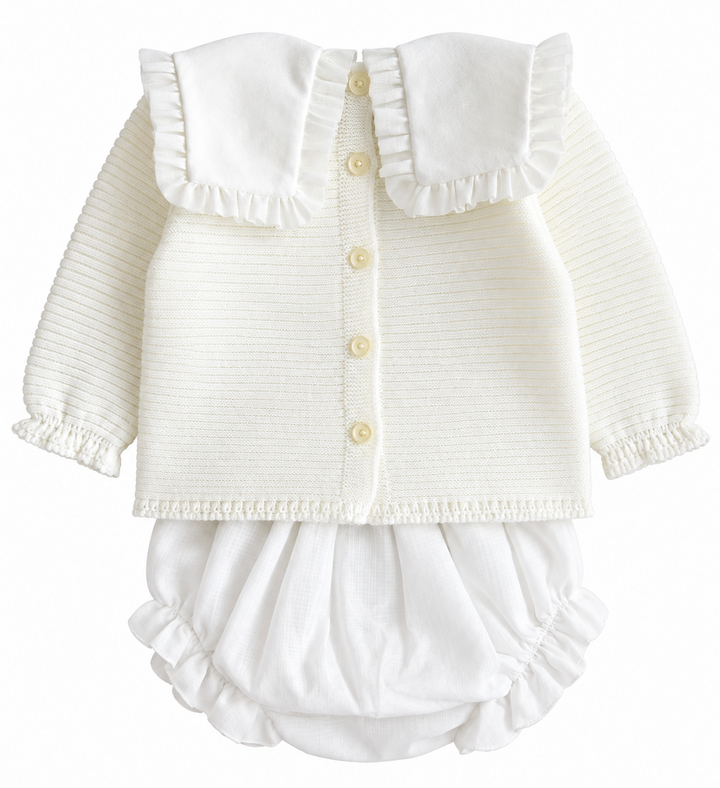 tweedelige set met luxe kraag en top met knoopjes