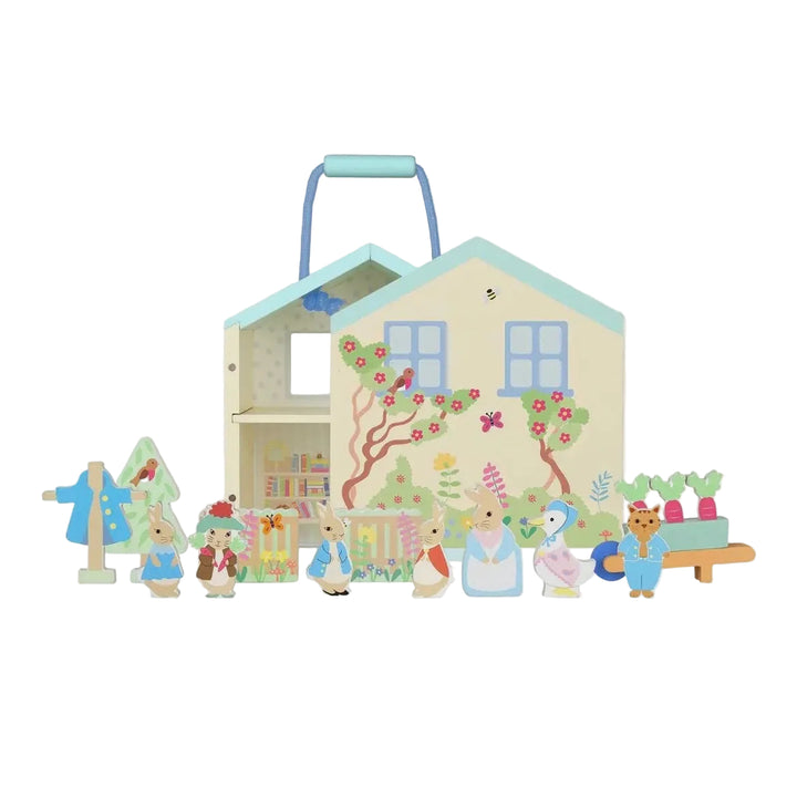 Peter rabbit speelwereld van hout met tuin,bankje, wortels en figuren