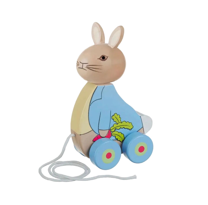 Peter Rabbit houten trekfiguur met touwtje en wielen