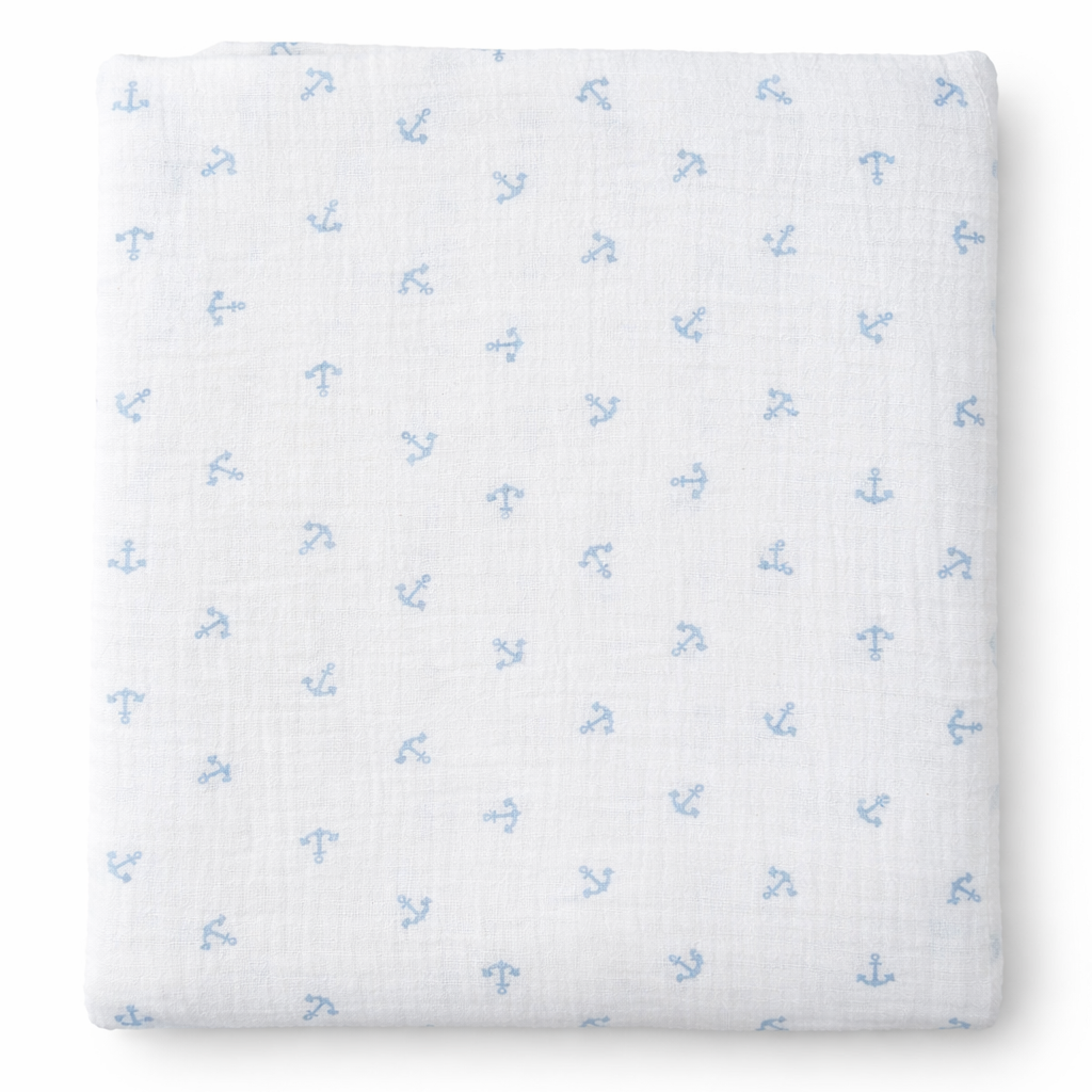 offwhite hydrofiele doek met anker print in lichtblauw van baby gi 