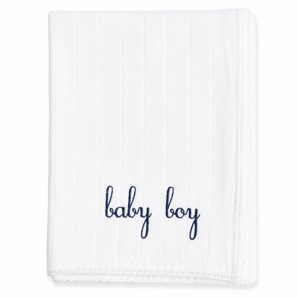 hydrofiele doek met donkerblauwe letters baby boy
