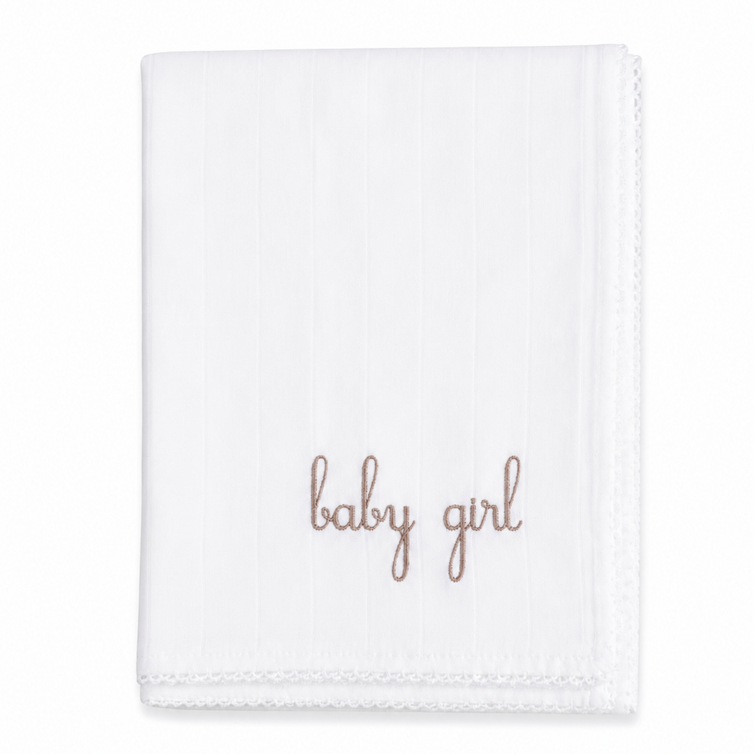 Hydrofiele doek met camel geborduurde baby girl letters