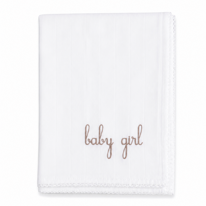 Hydrofiele doek met camel geborduurde baby girl letters