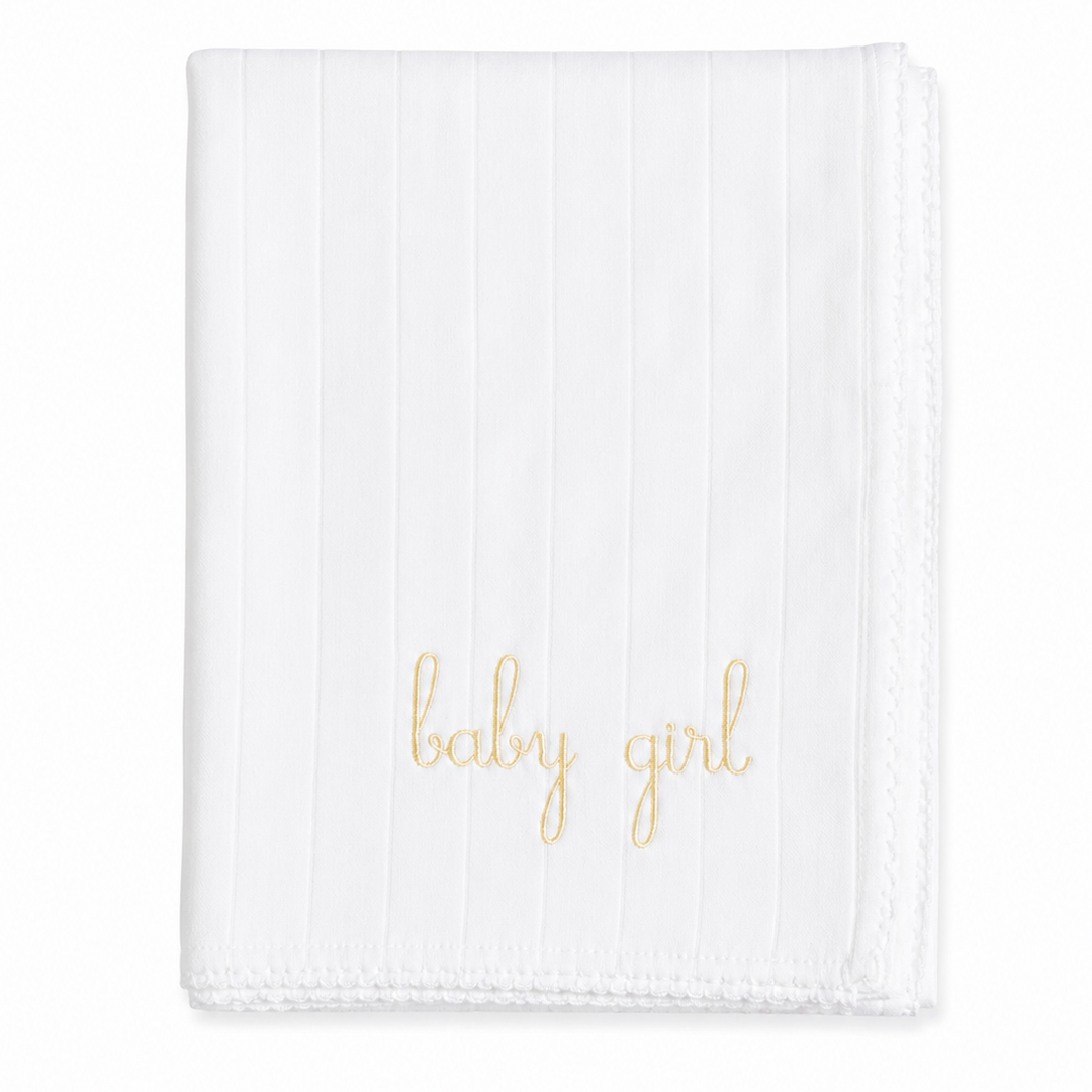 Hydrofiele doek met pastel gele tekst baby girl