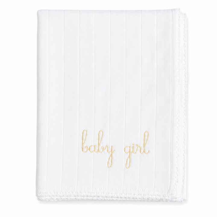 Hydrofiele doek met pastel gele tekst baby girl