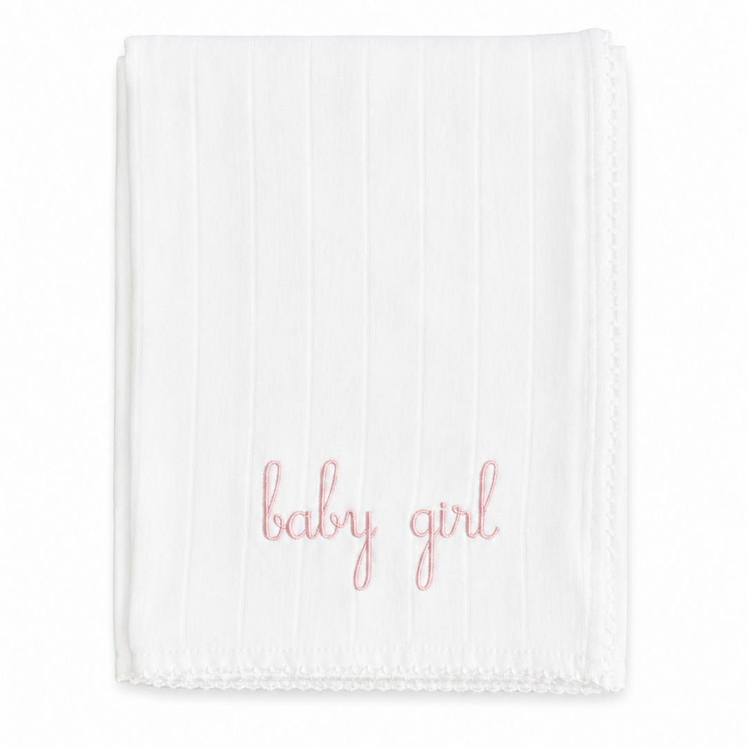 Hydrofiele doek met babygirl in zalmroze borduring