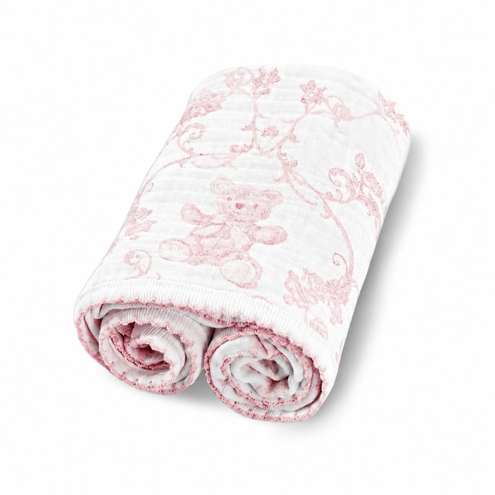 Lichtroze hydrofiele doek in replay print van het merk first