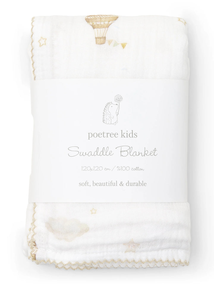 Poetree Kids swaddle met luchtballon print : Little Voyager van Poetree Kids