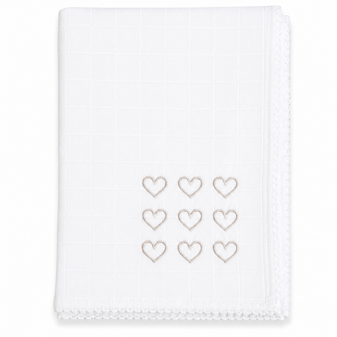 Hydrofiele doek met geborduurde hartjes in camel