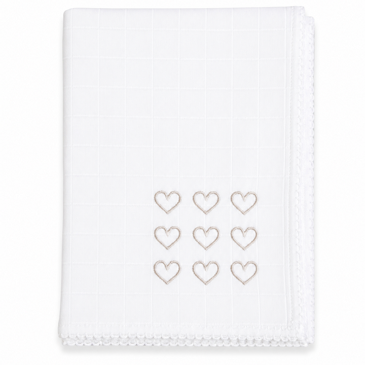 Hydrofiele doek met geborduurde hartjes in camel